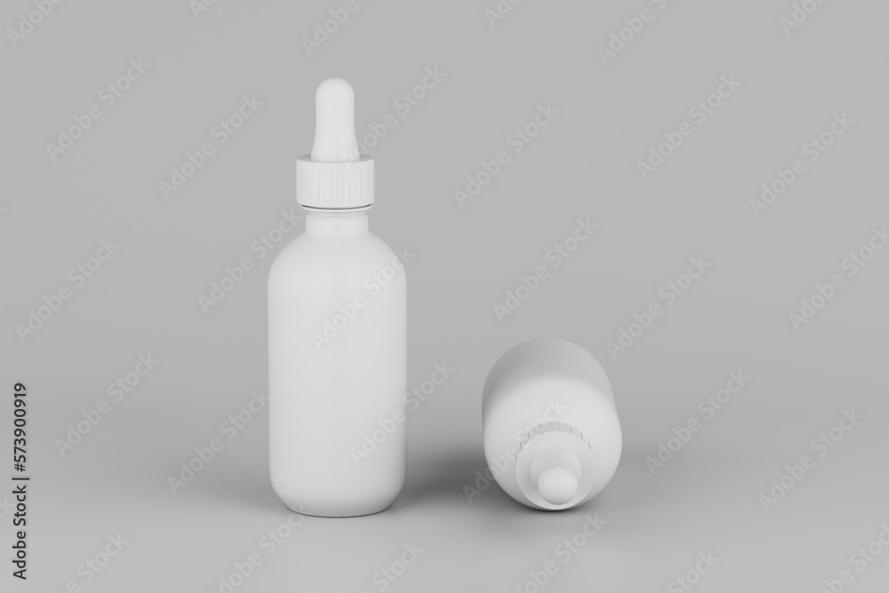 White Dropper Mockup Multiple Bottles. Blank Label. 3D Illustration White Dropper Mockup Multiple Bottles. Blank Label. 3D Illustration