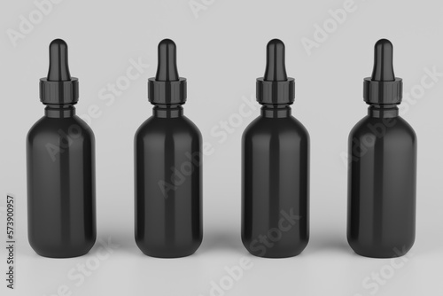 White Dropper Mockup Multiple Bottles. Blank Label. 3D Illustration