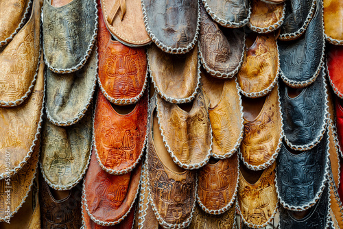Traditional Leather Slippers in Souk of Cairo in Egypt.