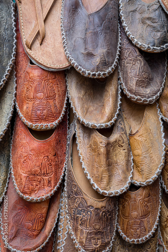 Traditional Leather Slippers in Souk of Cairo in Egypt.