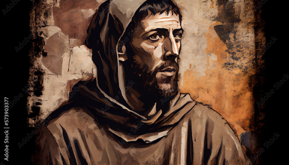 St Saint Francis of Assisi art painting illustration. Generative Ai.