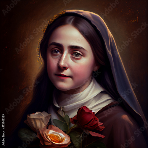 St. Therese of Lisieux art painting illustration. Generative Ai. photo