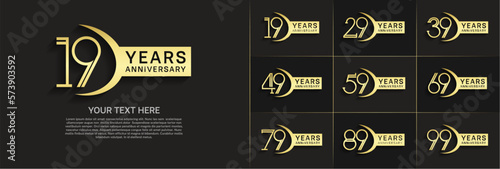 set of anniversary logotype gold color and ribbon for special celebration event