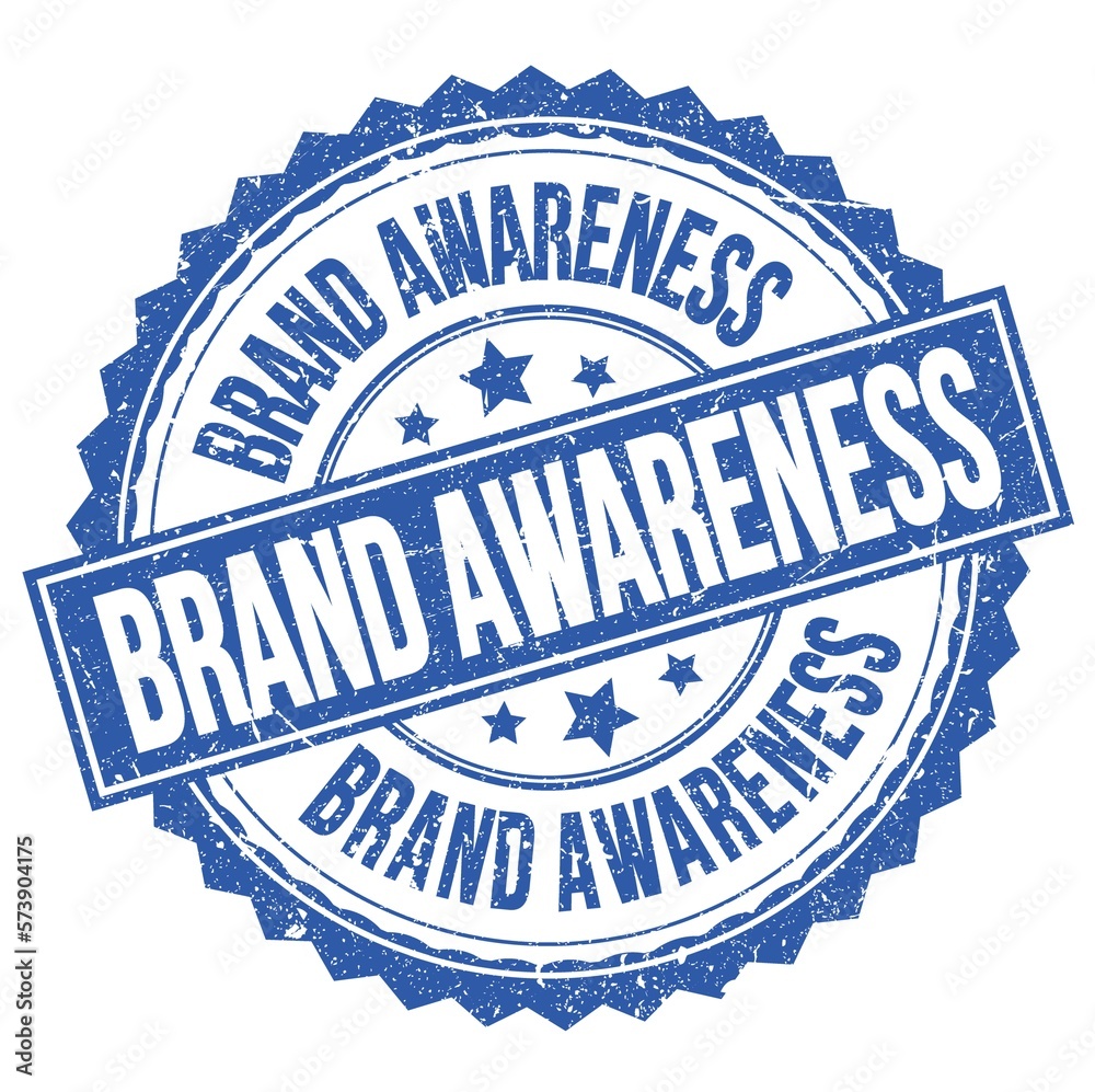 Obraz premium BRAND AWARENESS text on blue round stamp sign
