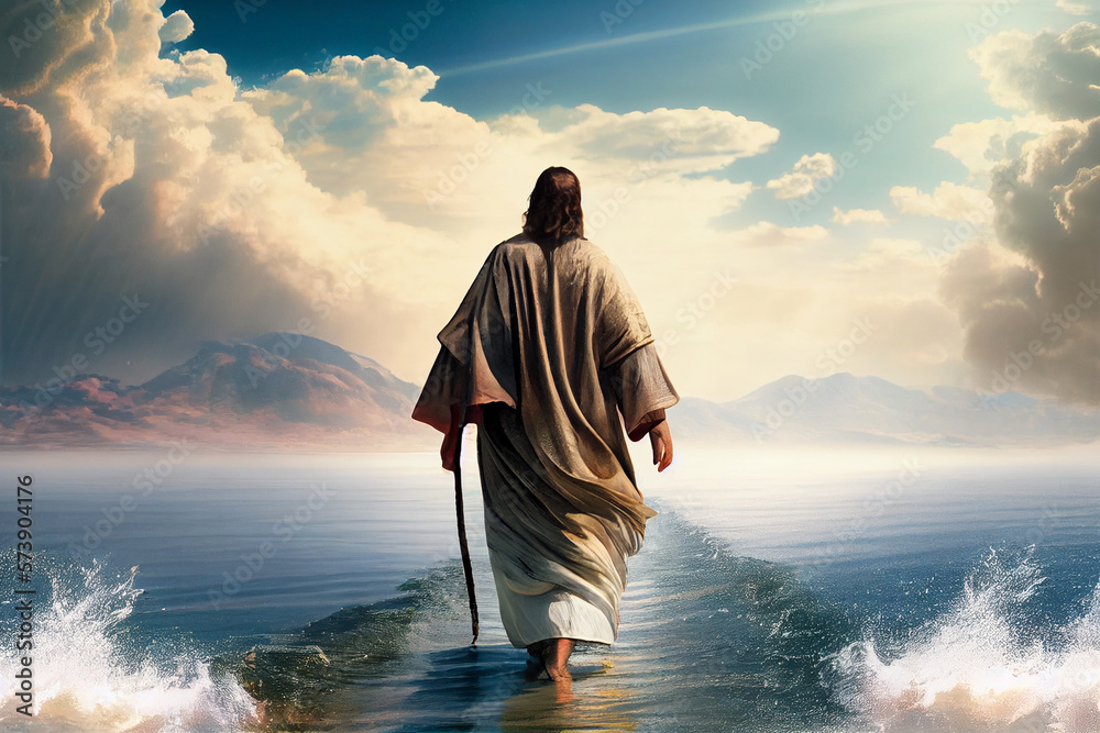 Jesus Christ Walking On Water On The Sea Of Galilee Generative Ai