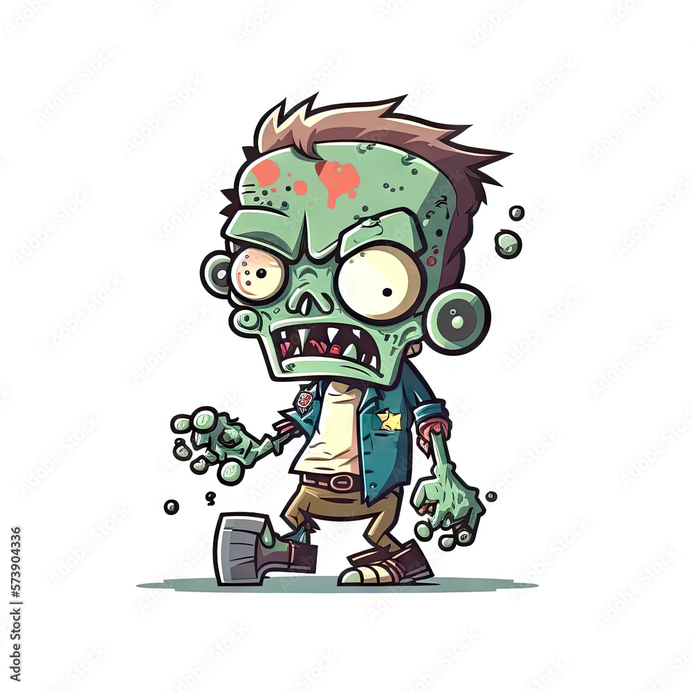 Cartoon character of zombie, white background, vector illustration, Made by AI, Artificial intelligence 
