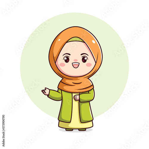 Cute hijab girl with greeting gesture muslim character