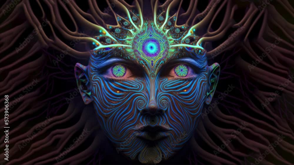 Interdimensional Psychedelic Trip: Wise Monk Entity and Otherworldly Woman in DMT LSD Journey on Seamless Loop