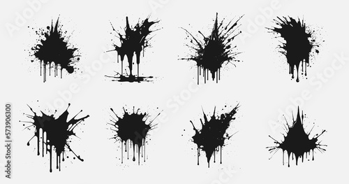 Ink blot set. Set of paint splashes. Black blots collection. Paint splash, grunge liquid drop splashes, abstract artistic ink splatter. Vector illustration.