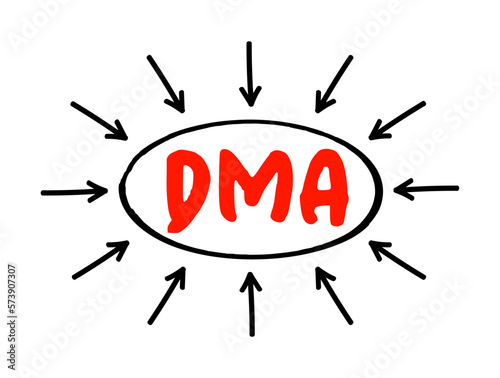 DMA Direct Market Access - access to the electronic facilities and order books of financial market exchanges, acronym text with arrows