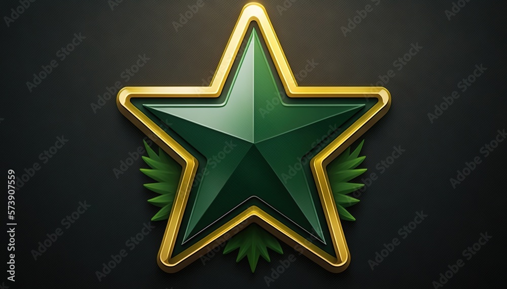 a shiny green star with a gold border on a black background with a gold border around the edge of the star is a shiny gold border. generative ai a shiny green star with a gold border on a black background with a gold border around the edge of the star is a shiny gold border. generative ai