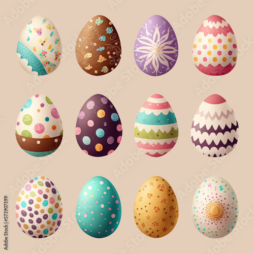 Happy Easter set with decorated eggs without background. For easter egg hunt