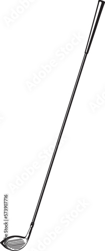 A black and white silhouette of a golf club