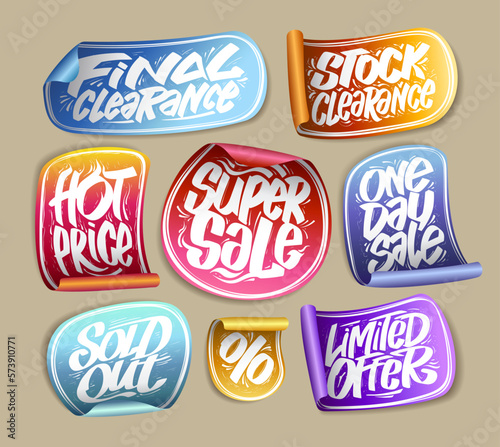 Final clearance, super sale, hot price, stock clearance, one day sale, sold out, limited offer - vector stickers set