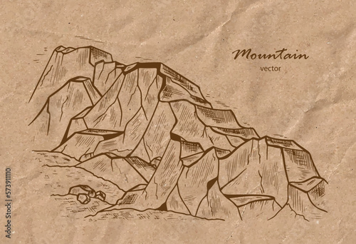 Mountains sketch. Hand drawn Rocks vector illustration
