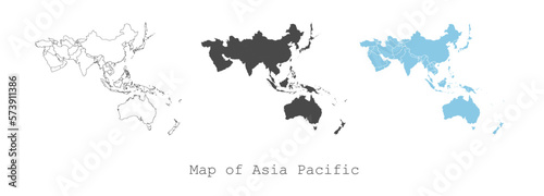Billede på lærred Detailed map of Asia Pacific isolated on white