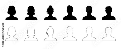 Fotografiet set of silhouettes, Detailed Head Silhouettes of males and females, Male and fem