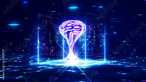 Smart brain concept or artificial intelligence(AI). abstract processing chip computer system big data analysis. background of machine learning and future cyber technology innovation. 3D rendering © Ar_TH