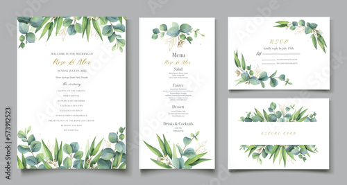 Watercolor vector set hand painted wedding invitation card template.