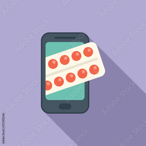 Online buy pills icon flat vector. Medical patient. Phone service