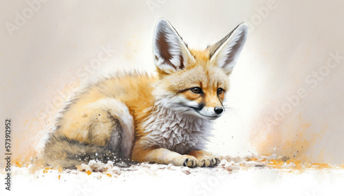 Little Cute Fennec fox watercolor paint. Generative AI