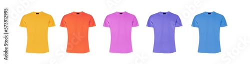 Yellow, blue, red, violet shirt. Color t shirt collection. Product isolated on transparent background. Precision cut and flawless finish make it easy to incorporate the image into your projects