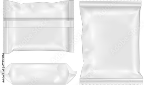 White package for snacks, food, chips, cheese and spices
