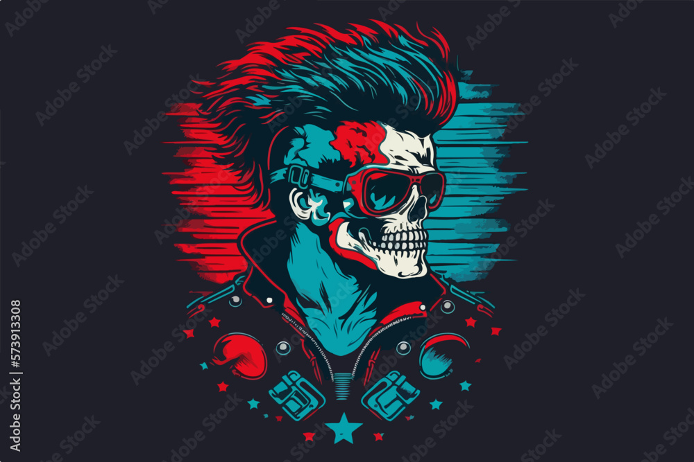 Vector skull biker art for t-shirt and other