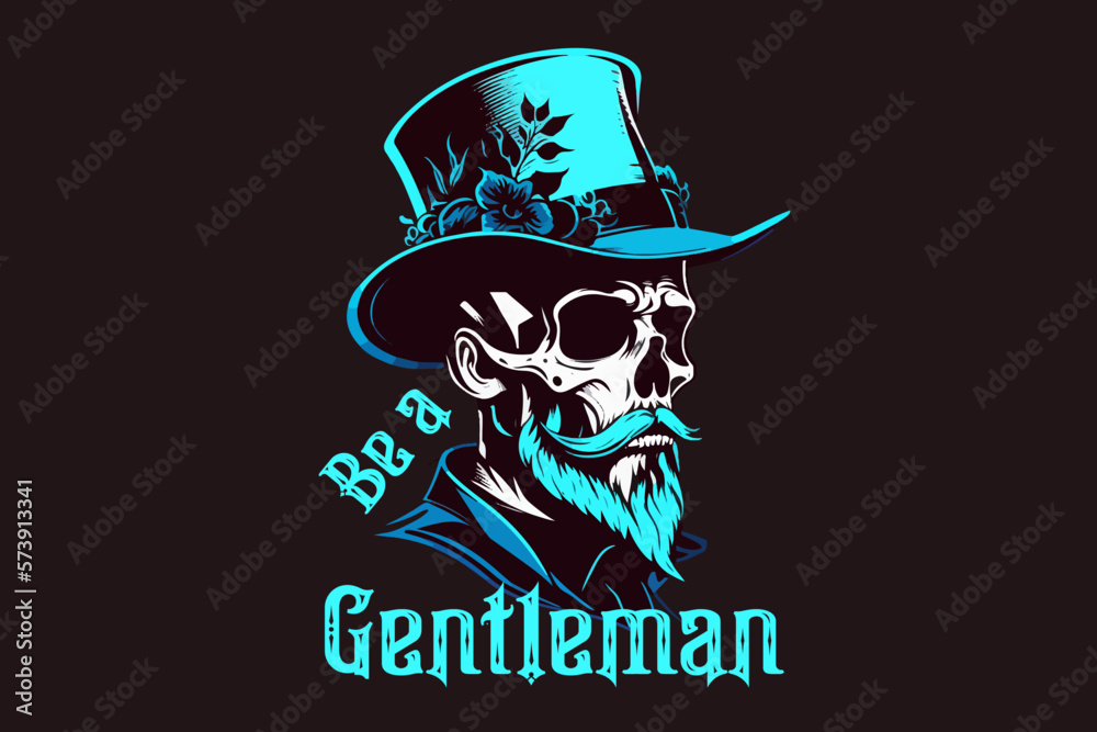 Vector skull gentleman art for t-shirt and other