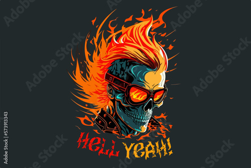 Photographie Vector skull flame rider art for t-shirt and other