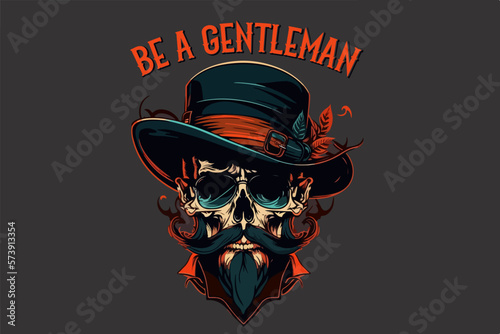 Vector skull gentleman art for t-shirt and other