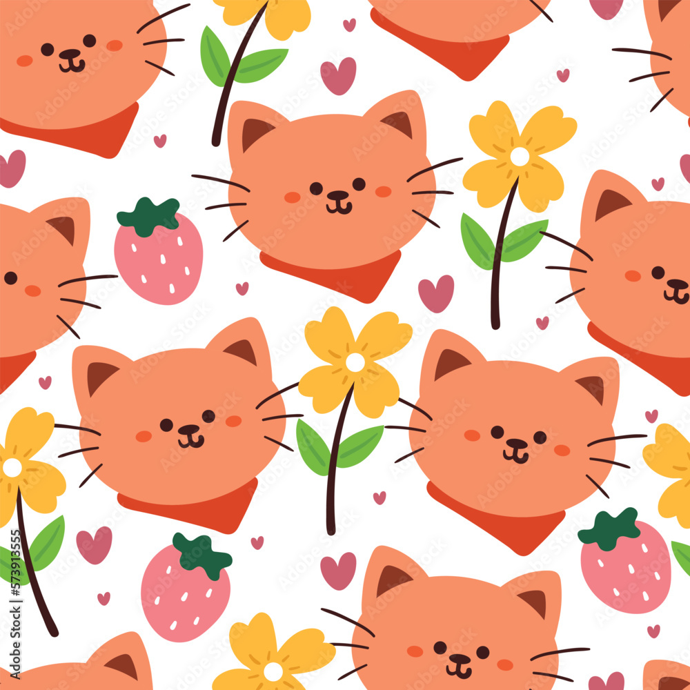 Fototapeta premium seamless pattern cartoon cat. cute animal wallpaper for textile, gift wrap paper