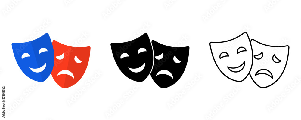 hø betyder På daglig basis Theater masks icon set. Masquerade vector icons. Comic and tragic mask  icons. Happy and unhappy traditional symbol of theater. Funny and sad theater  masks. Vector Illustration Stock ベクター | Adobe Stock