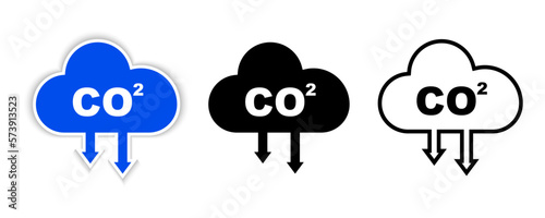 Co2 emission cloud icon set. Carbon dioxide emissions. Carbon dioxide formula, smog pollution concept, environment. Vector illustration