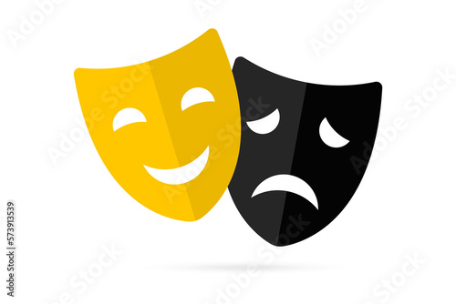 Theater masks. Masquerade vector icons. Comic and tragic mask icons. Happy and unhappy traditional symbol of theater. Funny and sad theater masks. Vector Illustration photo