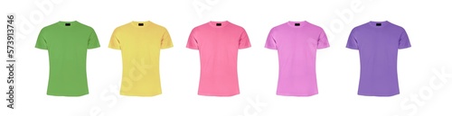 Color t-shirt collection. Green, pink, yellow, blue shirt. Product isolated on transparent background. Precision cut and flawless finish make it easy to incorporate the image into your projects