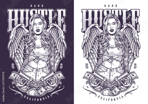 Hustle California girl monochrome flyer