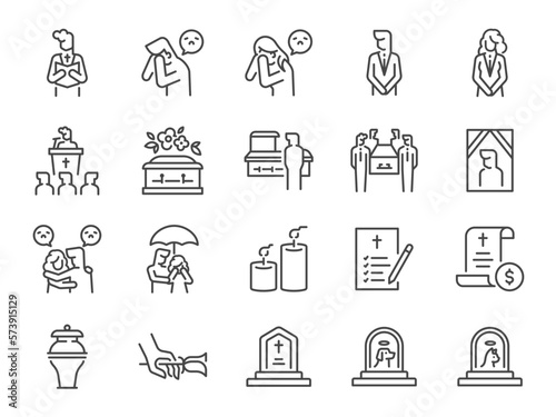 Funeral icon set. Included the icons as death, sorrow, cry, coffin, emotional, and more.