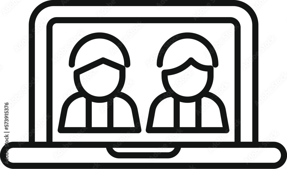 Laptop video call icon outline vector. Online medical consultation. Medical patient Laptop video call icon outline vector. Online medical consultation. Medical patient