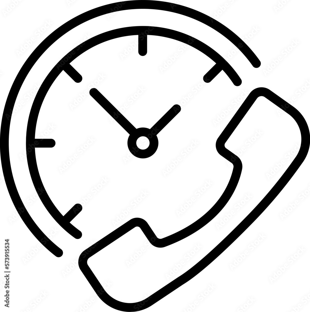 telephone handset and round clock icon. Call center symbol minimal icon illustration telephone handset and round clock icon. Call center symbol minimal icon illustration