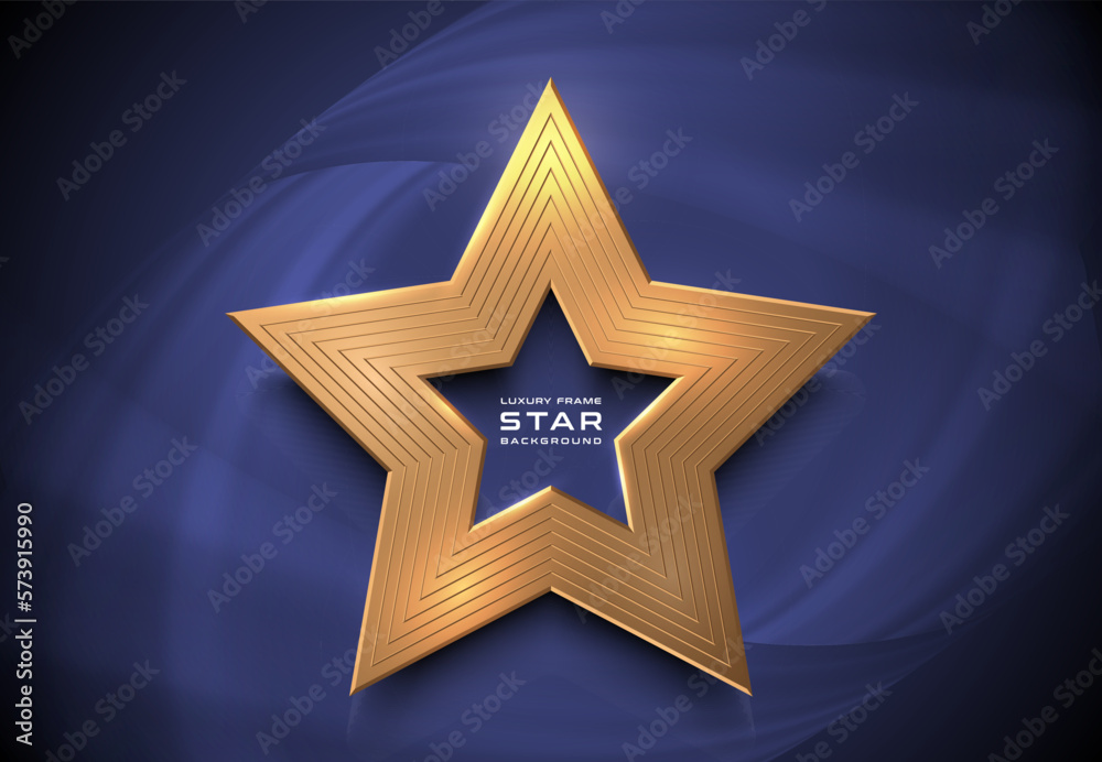Golden star shape logo frame. Luxury frame, gold shine border violet background. Abstract glamour style design. Engraved lines geometric star pattern with flame light effect reflections illustration Golden star shape logo frame. Luxury frame, gold shine border violet background. Abstract glamour style design. Engraved lines geometric star pattern with flame light effect reflections illustration