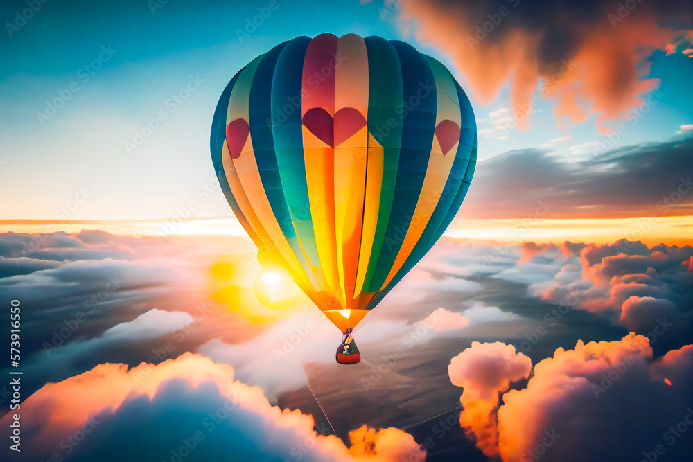 Soaring Through the Clouds with a Hot Air Balloon. Thrilling Hot Air Ballooning Experience. Generative AI Soaring Through the Clouds with a Hot Air Balloon. Thrilling Hot Air Ballooning Experience. Generative AI