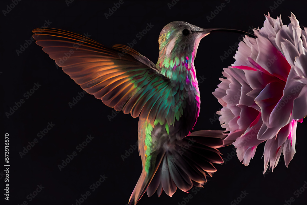 Obraz premium Hummingbird sitting on the flower. Generative AI.