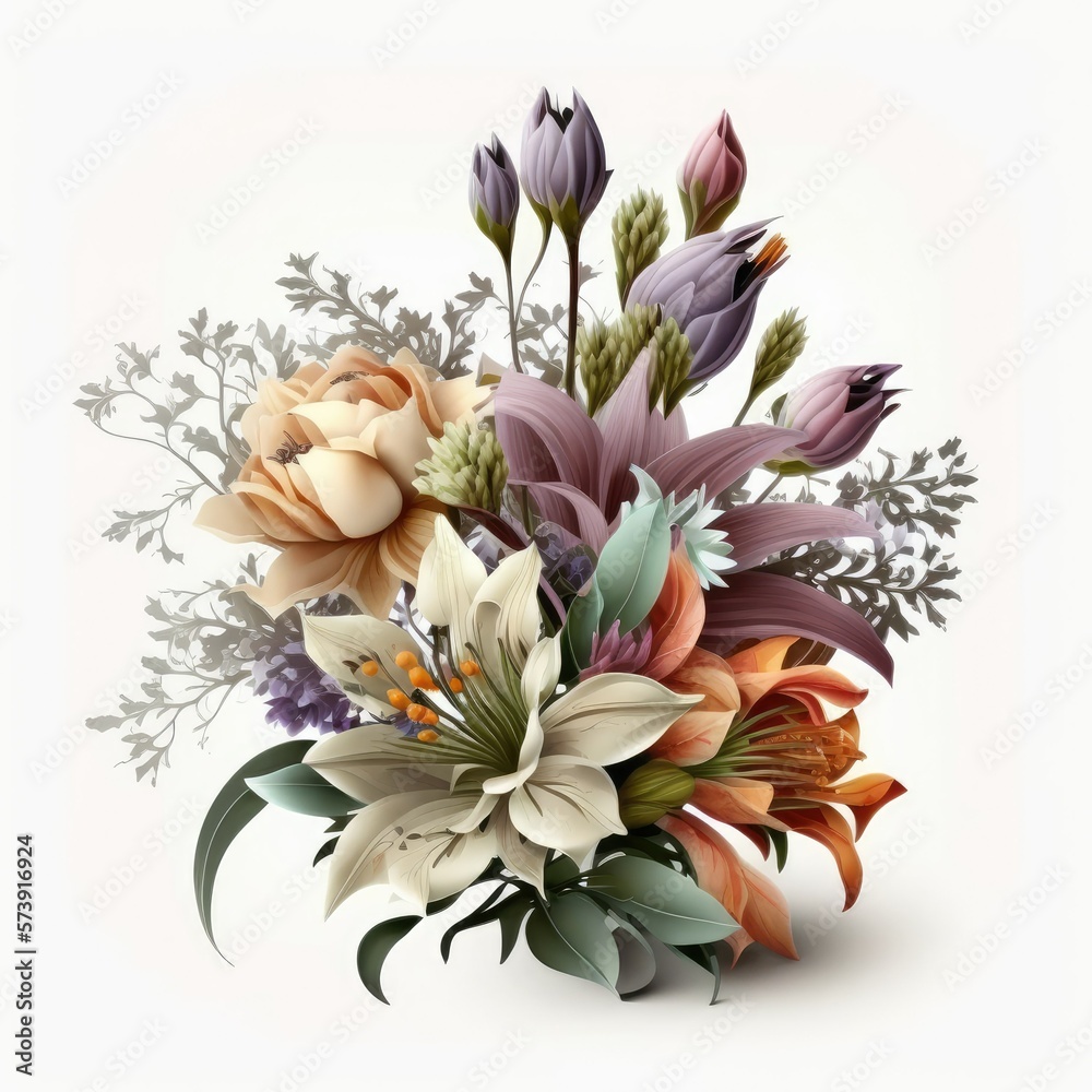 flower Bouquet isolated on white. ai generated