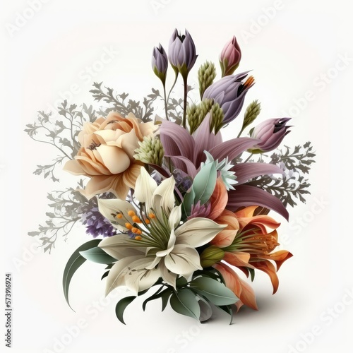 flower Bouquet isolated on white. ai generated