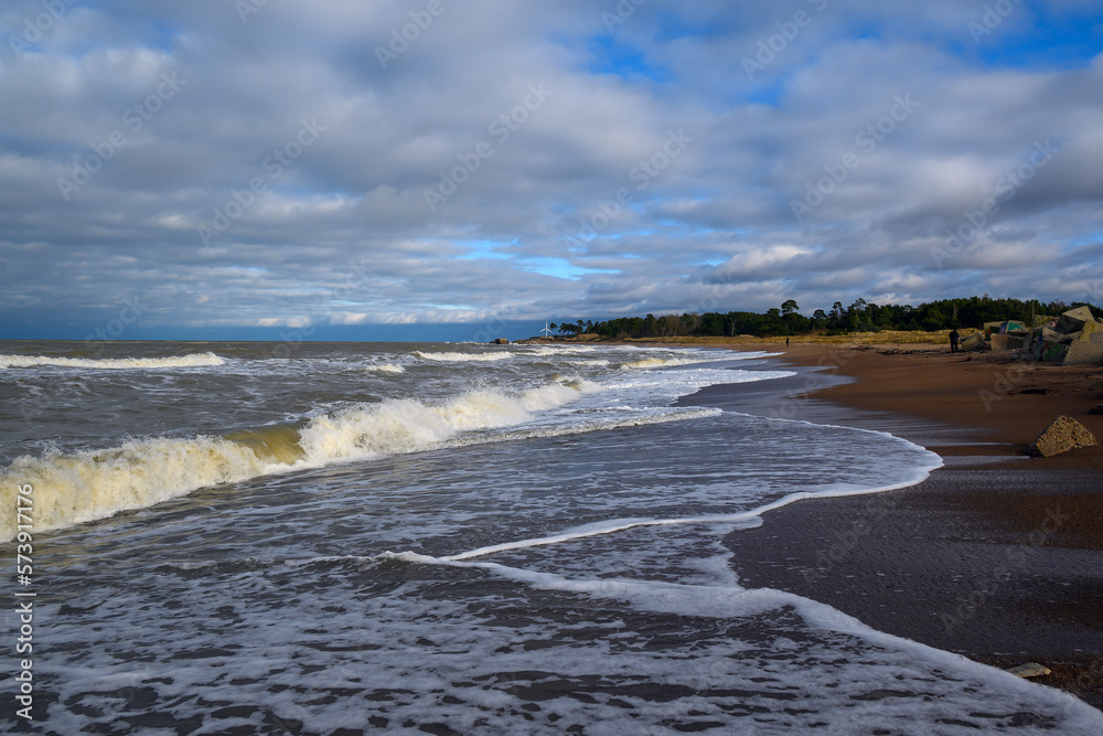 Baltic sea waves at Latvia coast next to Liepaja.
