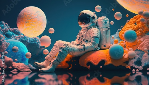 3d illustration of an astronaut meditating on the so . AI generated art illustration. 