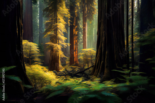 Spectacular Redwood Forest. Generative AI.