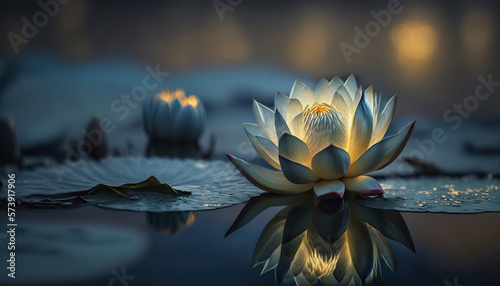 Fototapeta Naklejka Na Ścianę i Meble -  Lotus flower on the water, Generative AI