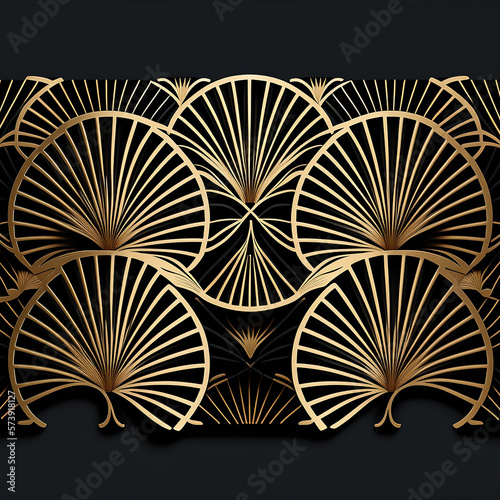 Art Deco Pattern. Seamless Gold and black background. Geometric design